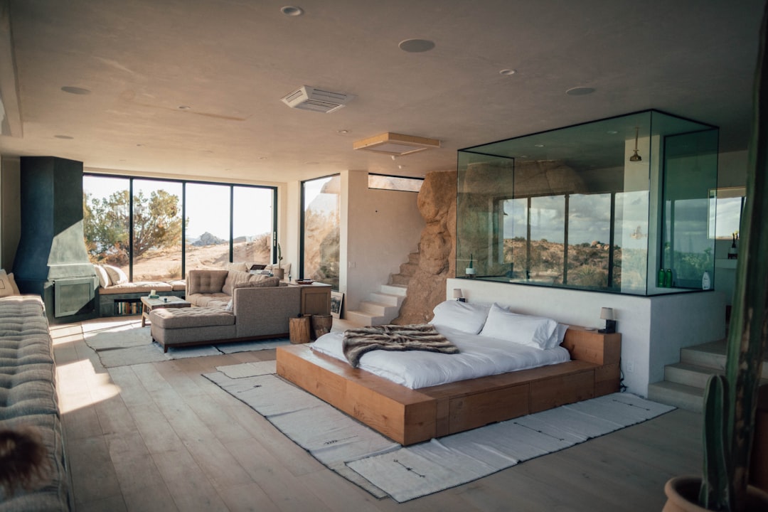 Cozy hotel room with desert view