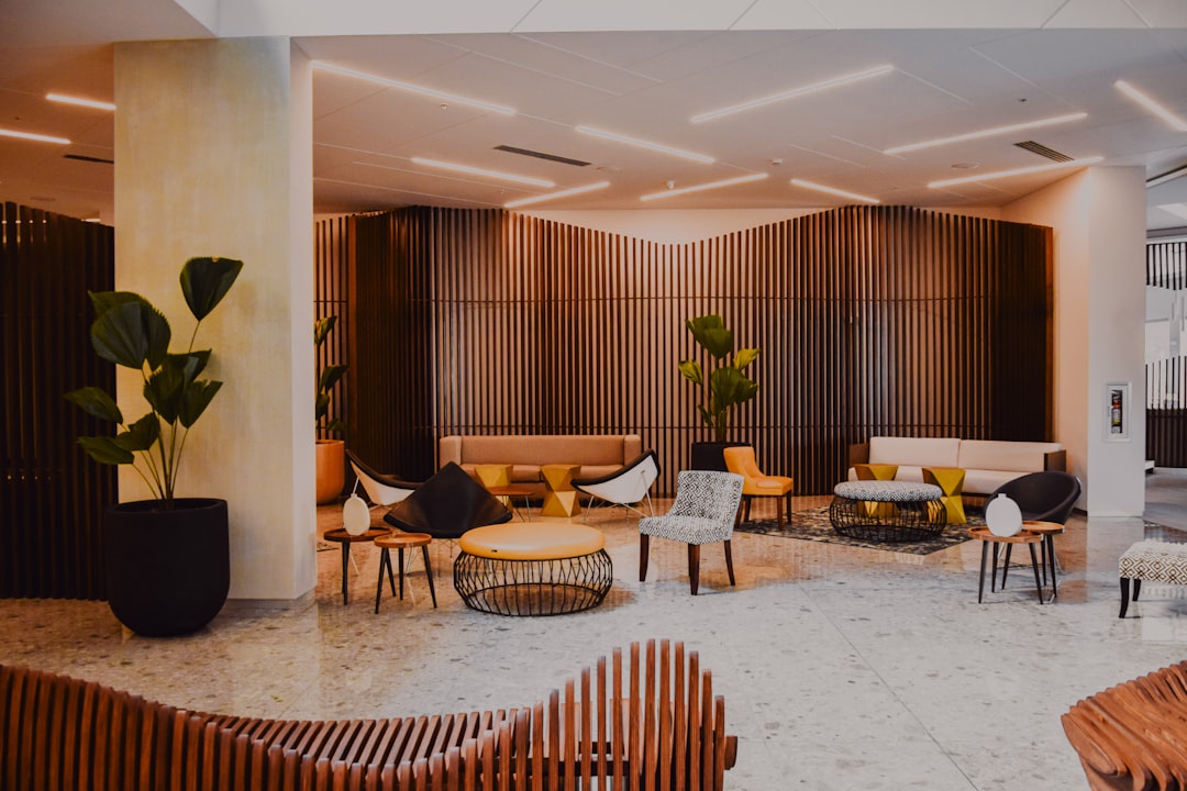 Modern hotel lobby with stylish furniture